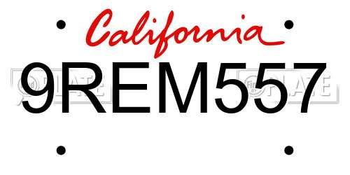 9REM557 California License Plate