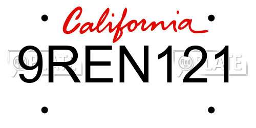 9REN121 California License Plate