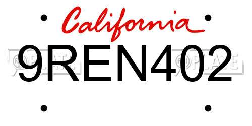 9REN402 California License Plate