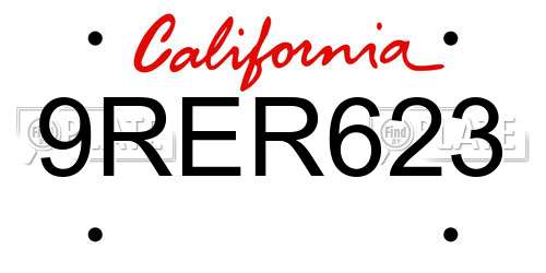 9RER623 California License Plate