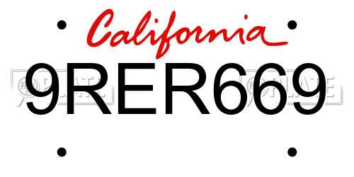 9RER669 California License Plate