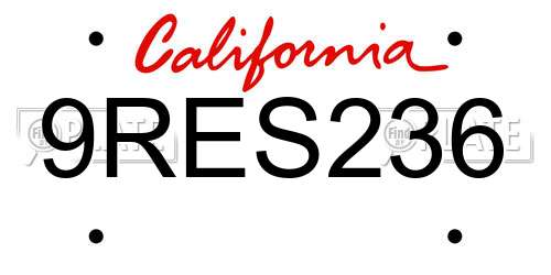 9RES236 California License Plate