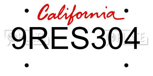 9RES304 California License Plate