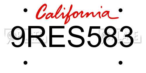 9RES583 California License Plate
