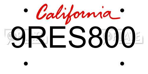 9RES800 California License Plate