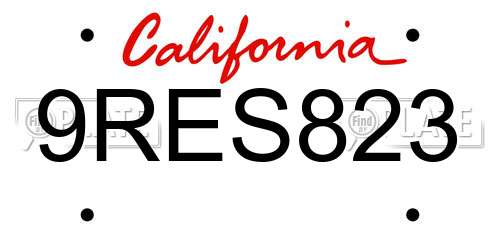 9RES823 California License Plate
