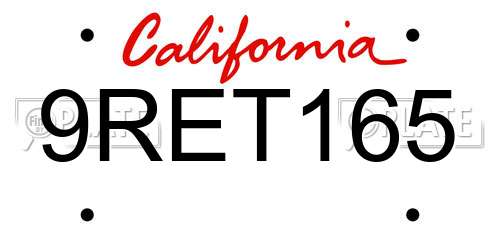 9RET165 California License Plate