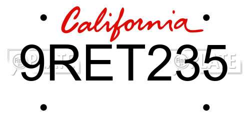 9RET235 California License Plate