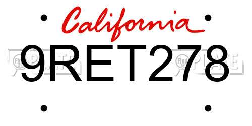 9RET278 California License Plate