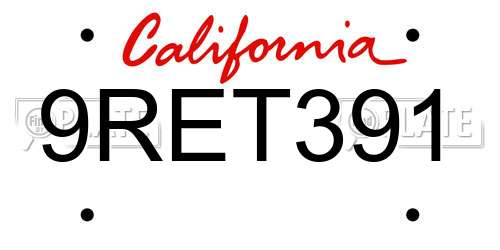 9RET391 California License Plate