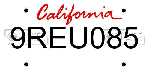 9REU085 California License Plate