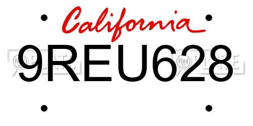 9REU628 California License Plate
