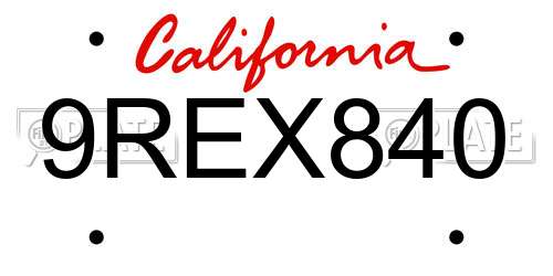 9REX840 California License Plate