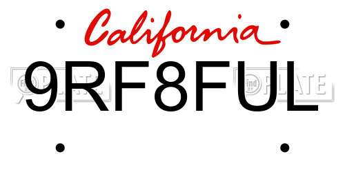 9RF8FUL California License Plate