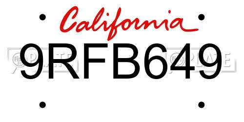 9RFB649 California License Plate