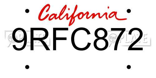 9RFC872 California License Plate