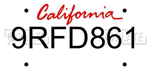 9RFD861 California License Plate