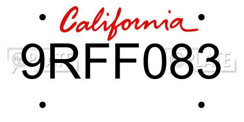 9RFF083 California License Plate