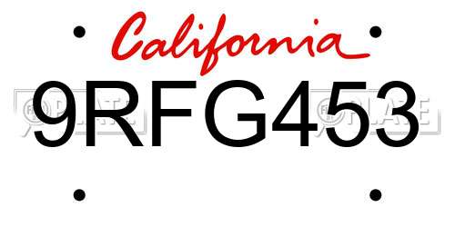 9RFG453 California License Plate