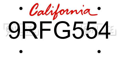 9RFG554 California License Plate