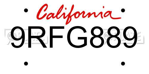9RFG889 California License Plate