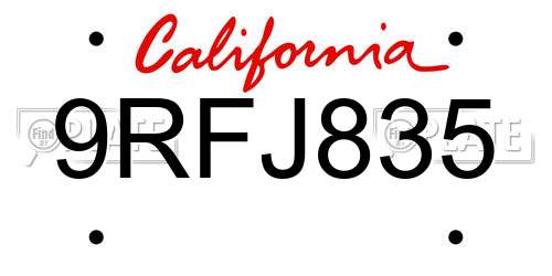 9RFJ835 California License Plate