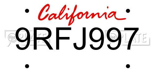 9RFJ997 California License Plate