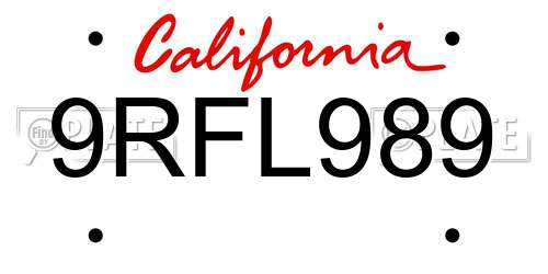 9RFL989 California License Plate