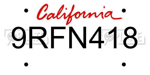 9RFN418 California License Plate