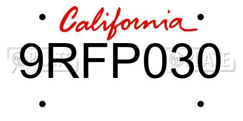 9RFP030 California License Plate