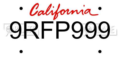 9RFP999 California License Plate