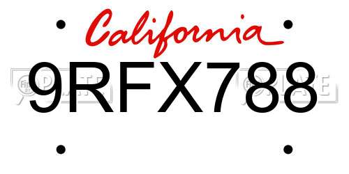 9RFX788 California License Plate