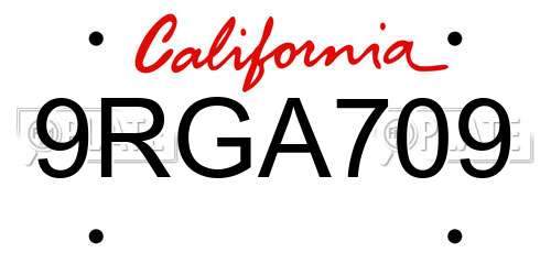 9RGA709 California License Plate