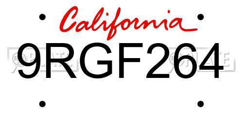 9RGF264 California License Plate