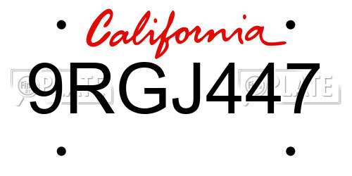 9RGJ447 California License Plate