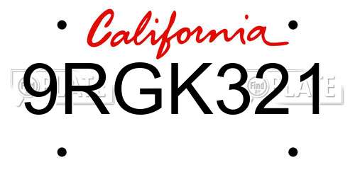 9RGK321 California License Plate