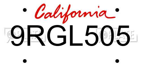 9RGL505 California License Plate