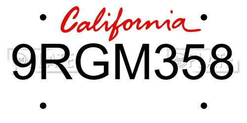 9RGM358 California License Plate
