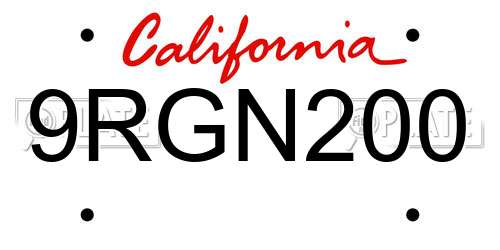 9RGN200 California License Plate