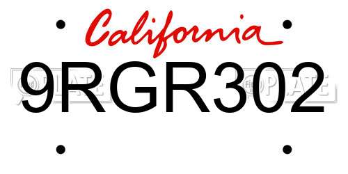9RGR302 California License Plate