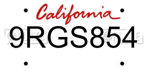 9RGS854 California License Plate