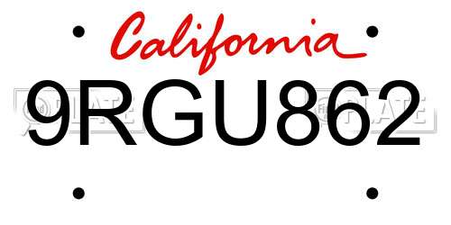 9RGU862 California License Plate