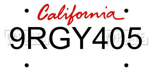 9RGY405 California License Plate