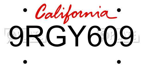 9RGY609 California License Plate