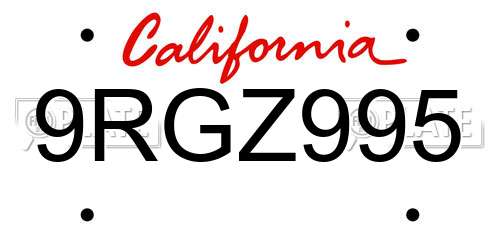 9RGZ995 California License Plate