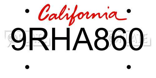 9RHA860 California License Plate
