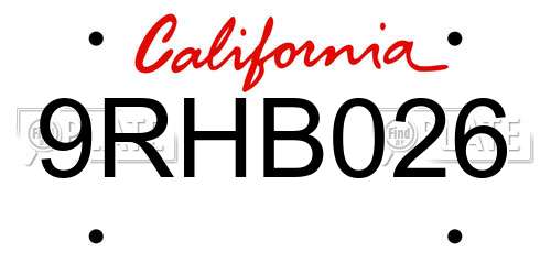9RHB026 California License Plate