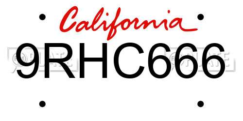 9RHC666 California License Plate
