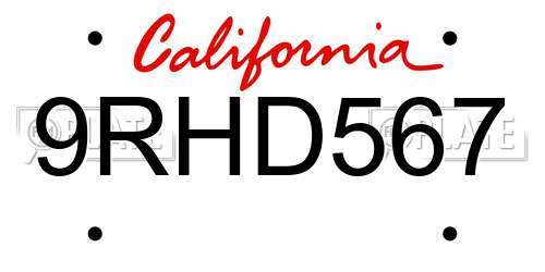9RHD567 California License Plate