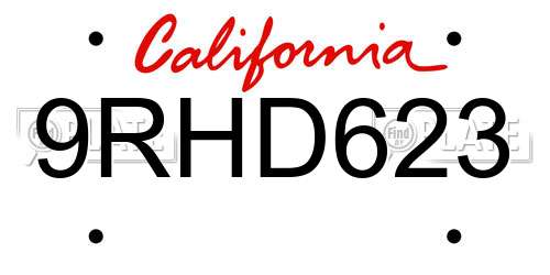 9RHD623 California License Plate